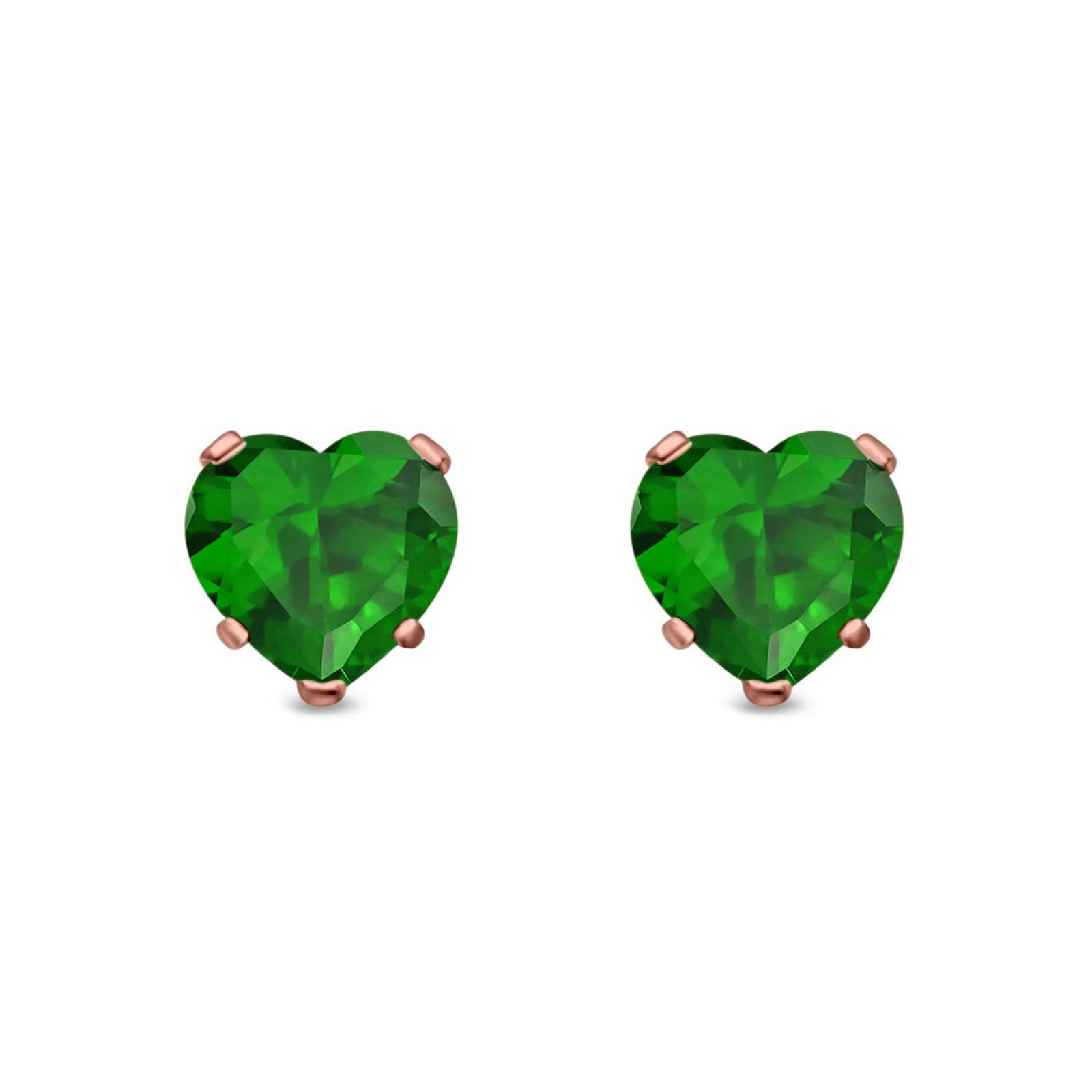Heart Stud Earrings Simulated Cubic Zirconia 925 Sterling Silver (4mm-8mm)