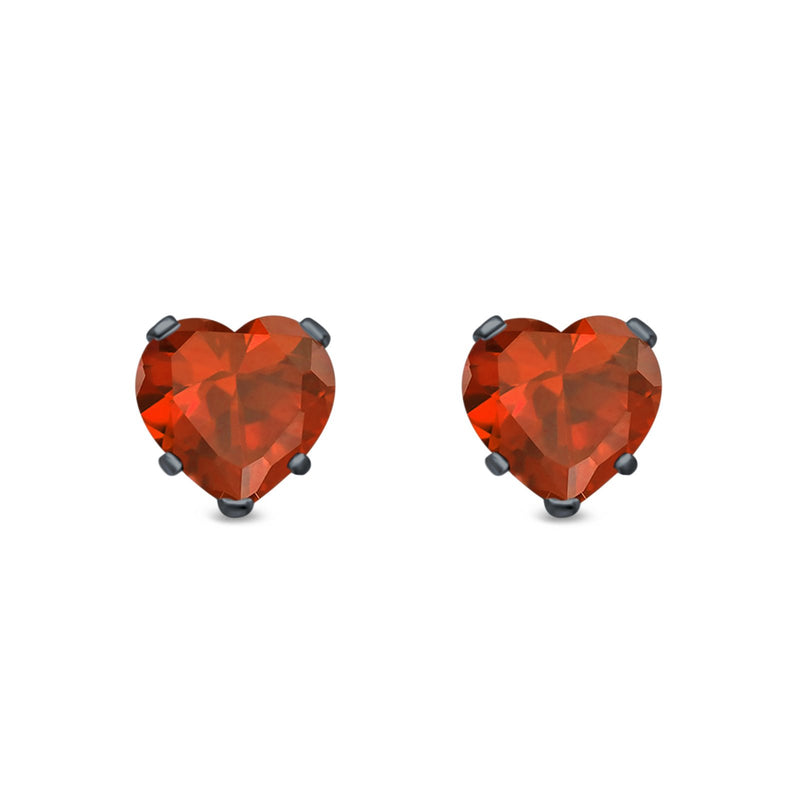 Heart Stud Earrings Simulated Cubic Zirconia 925 Sterling Silver (4mm-8mm)