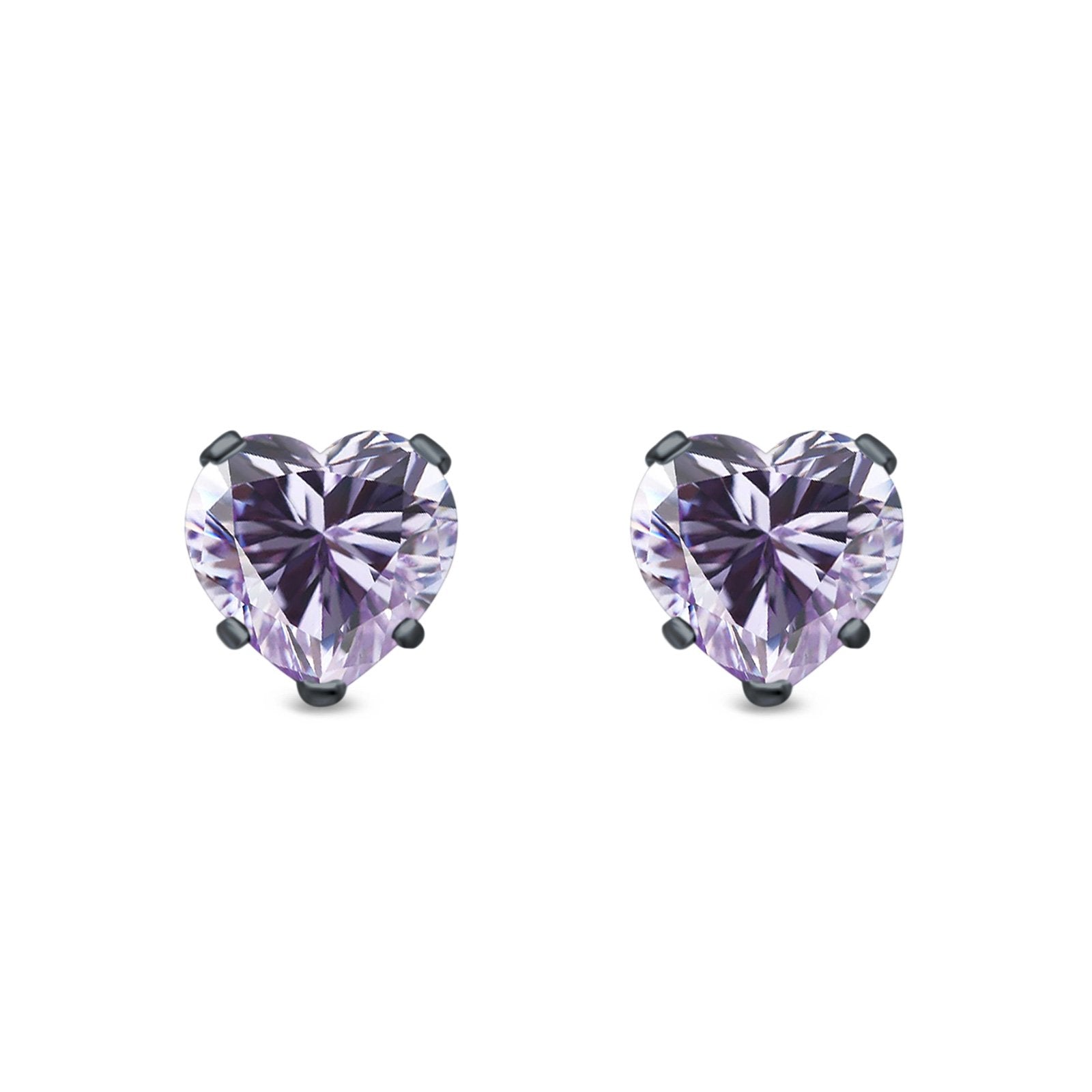 Heart Stud Earrings Simulated Cubic Zirconia 925 Sterling Silver (4mm-8mm)