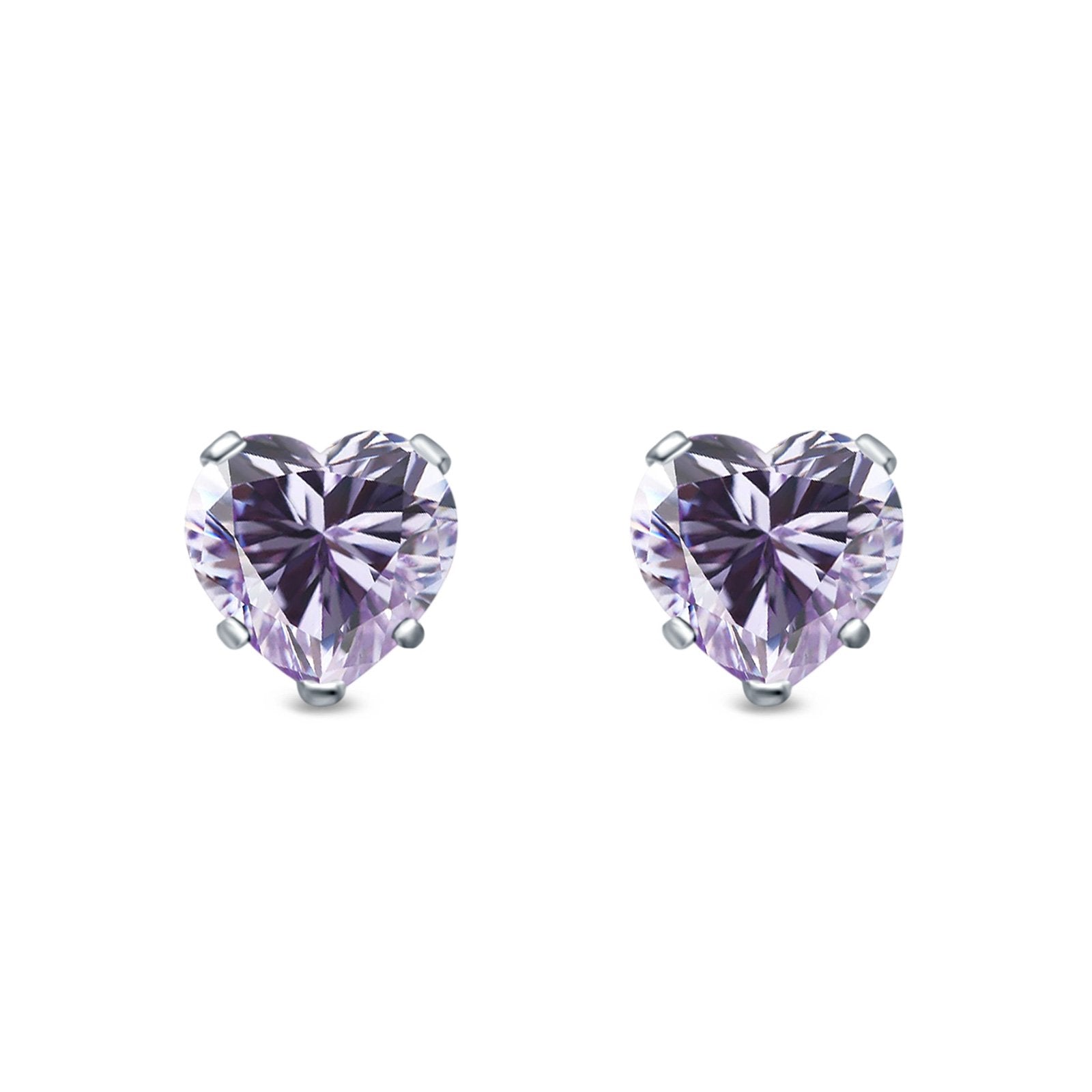 Heart Stud Earrings Simulated Cubic Zirconia 925 Sterling Silver (4mm-8mm)