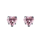 Heart Stud Earrings Simulated Cubic Zirconia 925 Sterling Silver (4mm-8mm)