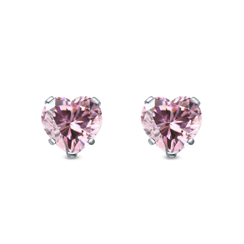 Heart Stud Earrings Simulated Cubic Zirconia 925 Sterling Silver (4mm-8mm)