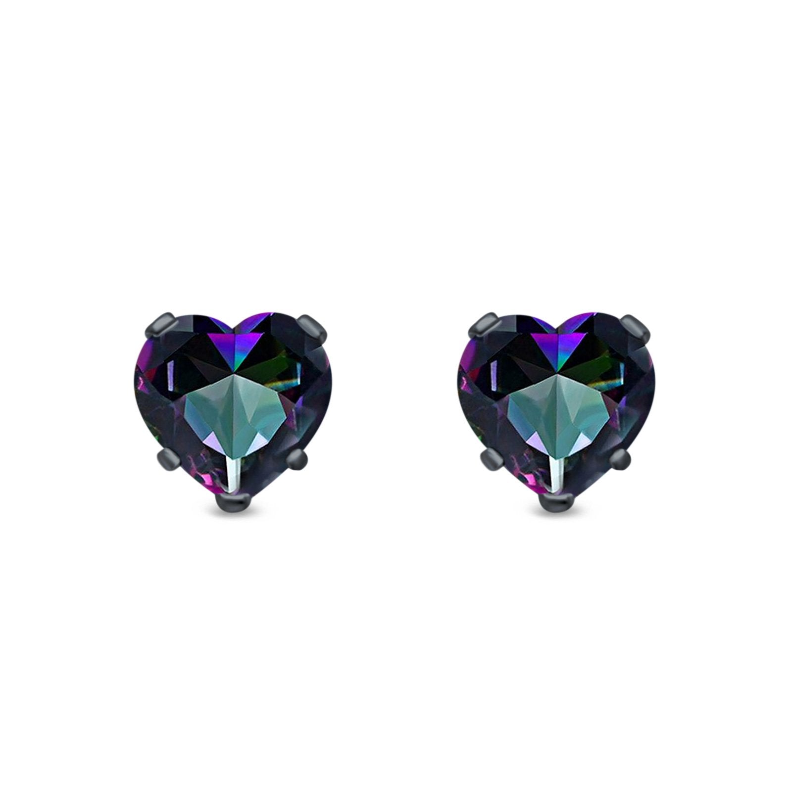 Heart Stud Earrings Simulated Cubic Zirconia 925 Sterling Silver (4mm-8mm)