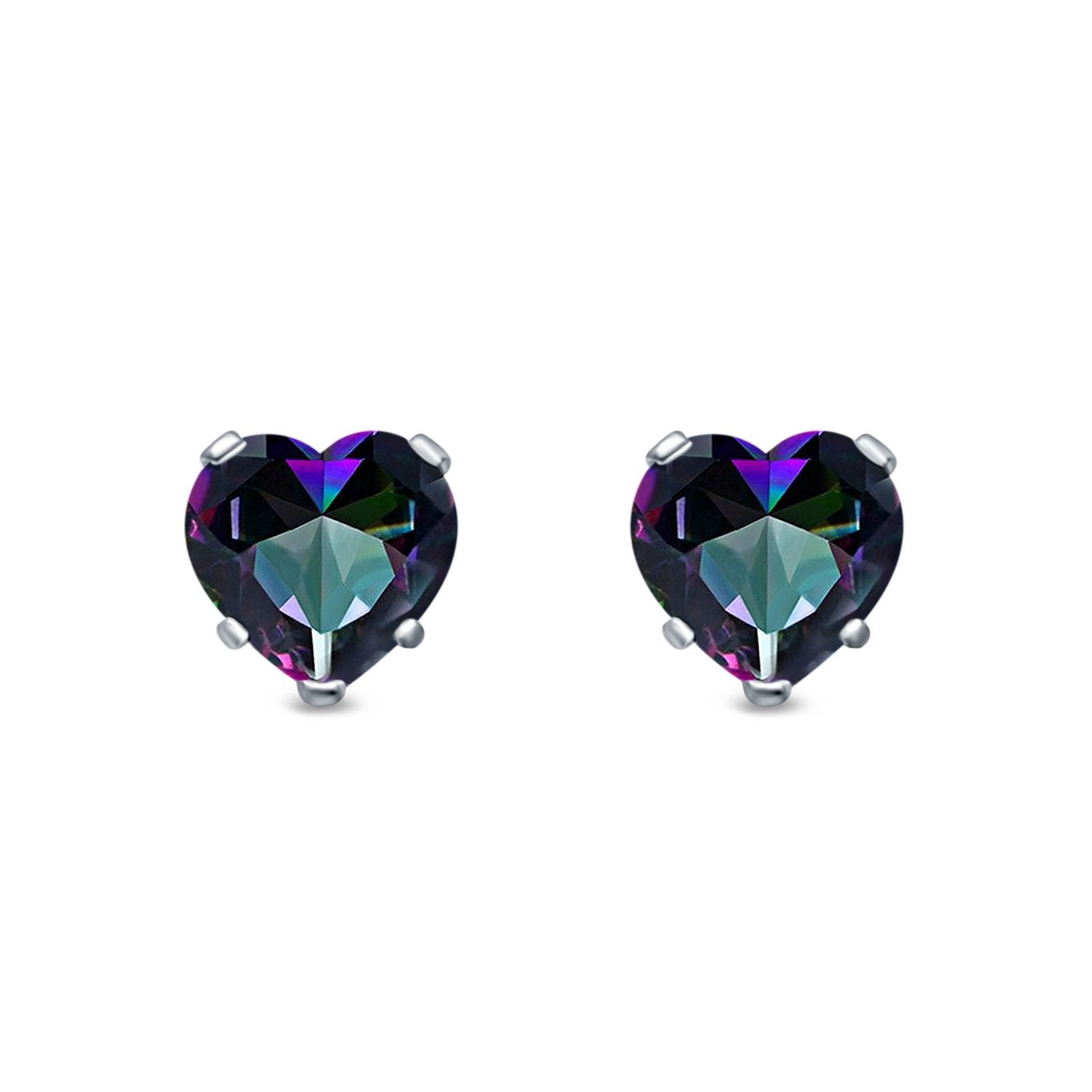 Heart Stud Earrings Simulated Cubic Zirconia 925 Sterling Silver (4mm-8mm)