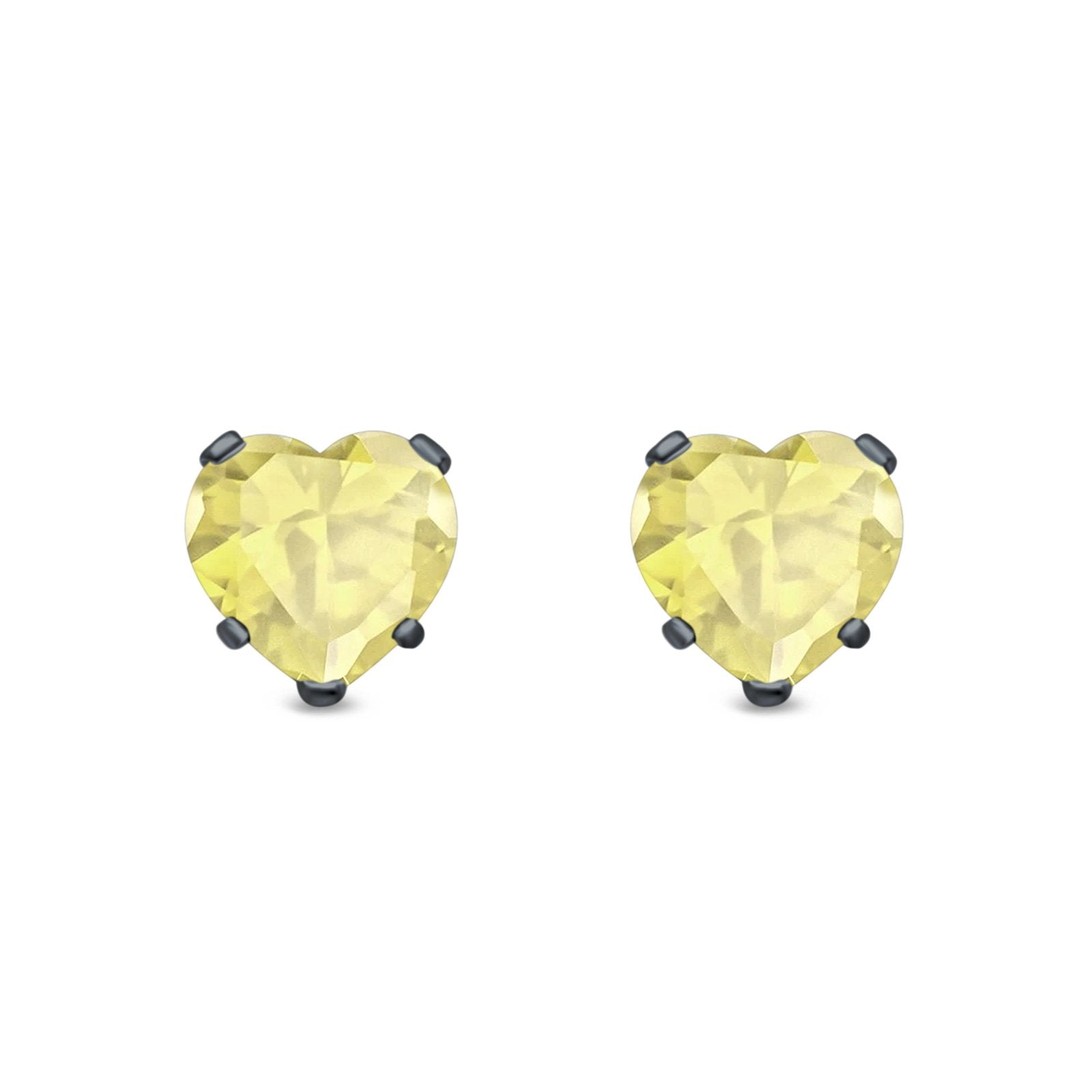 Heart Stud Earrings Simulated Cubic Zirconia 925 Sterling Silver (4mm-8mm)