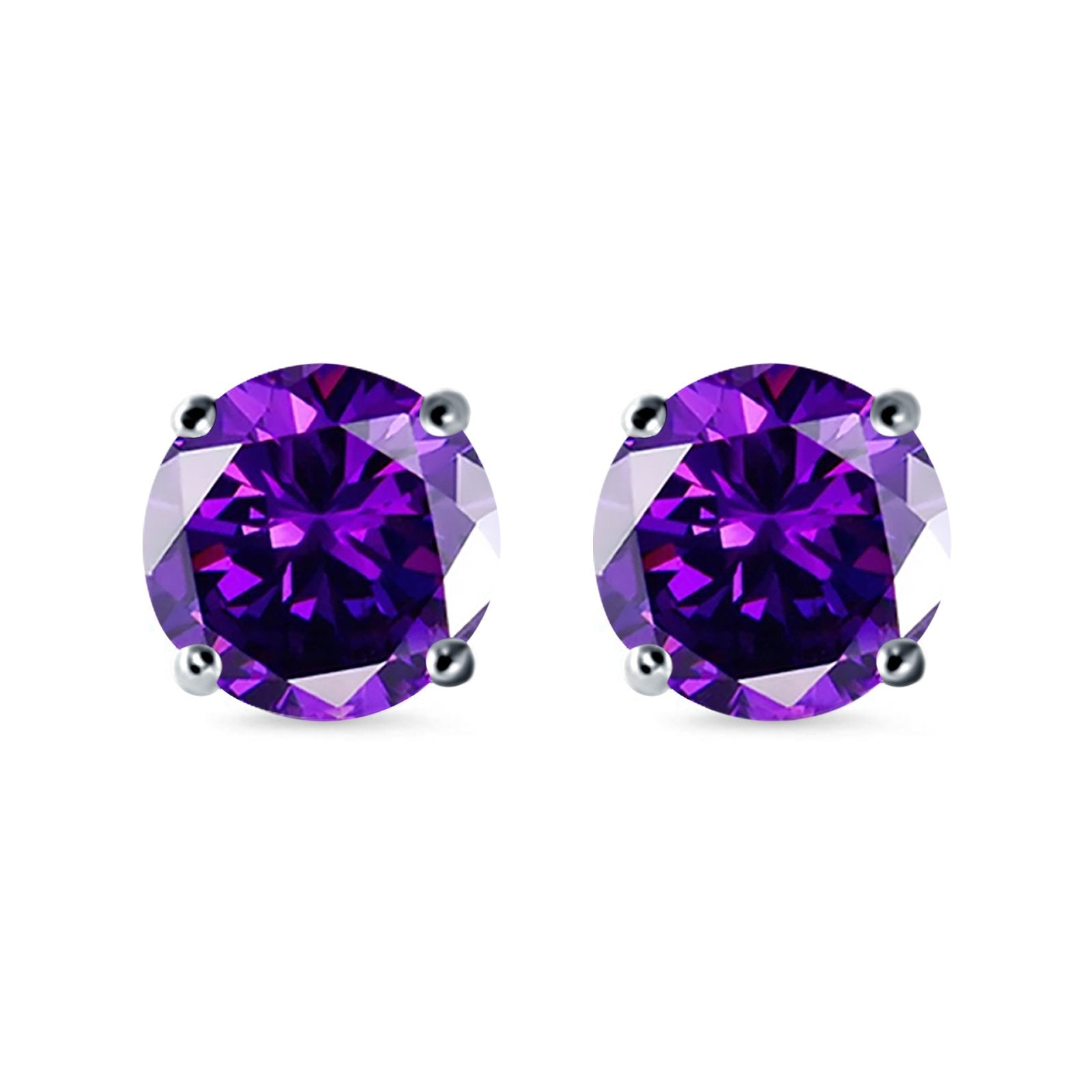 Stud Earrings Round Simulated Cubic Zirconia 925 Sterling Silver (3mm-12mm)
