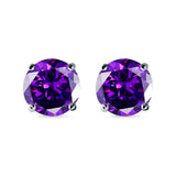 Stud Earrings Round Simulated Cubic Zirconia 925 Sterling Silver (3mm-12mm)