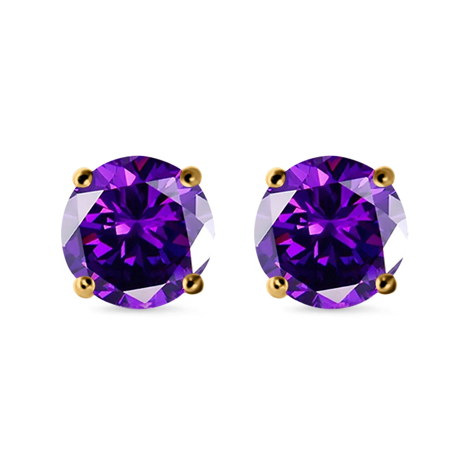 Stud Earrings Round Simulated Cubic Zirconia 925 Sterling Silver (3mm-12mm)