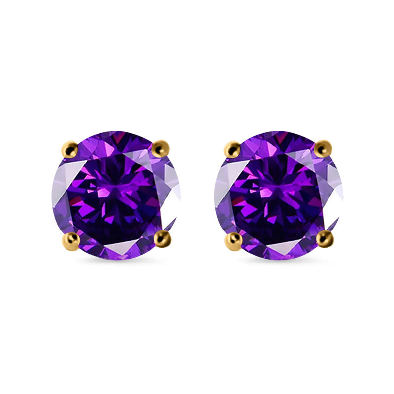 Stud Earrings Round Simulated Cubic Zirconia 925 Sterling Silver (3mm-12mm)