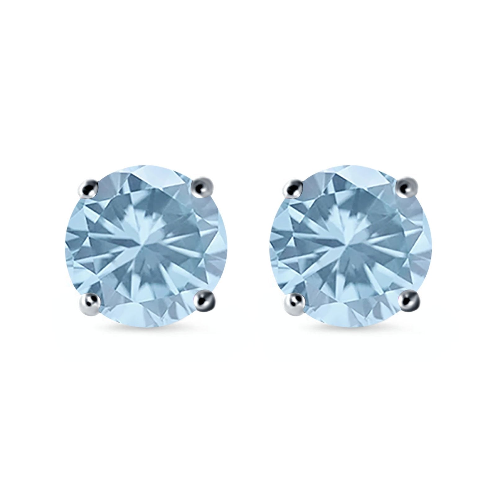 Stud Earrings Round Simulated Cubic Zirconia 925 Sterling Silver (3mm-12mm)
