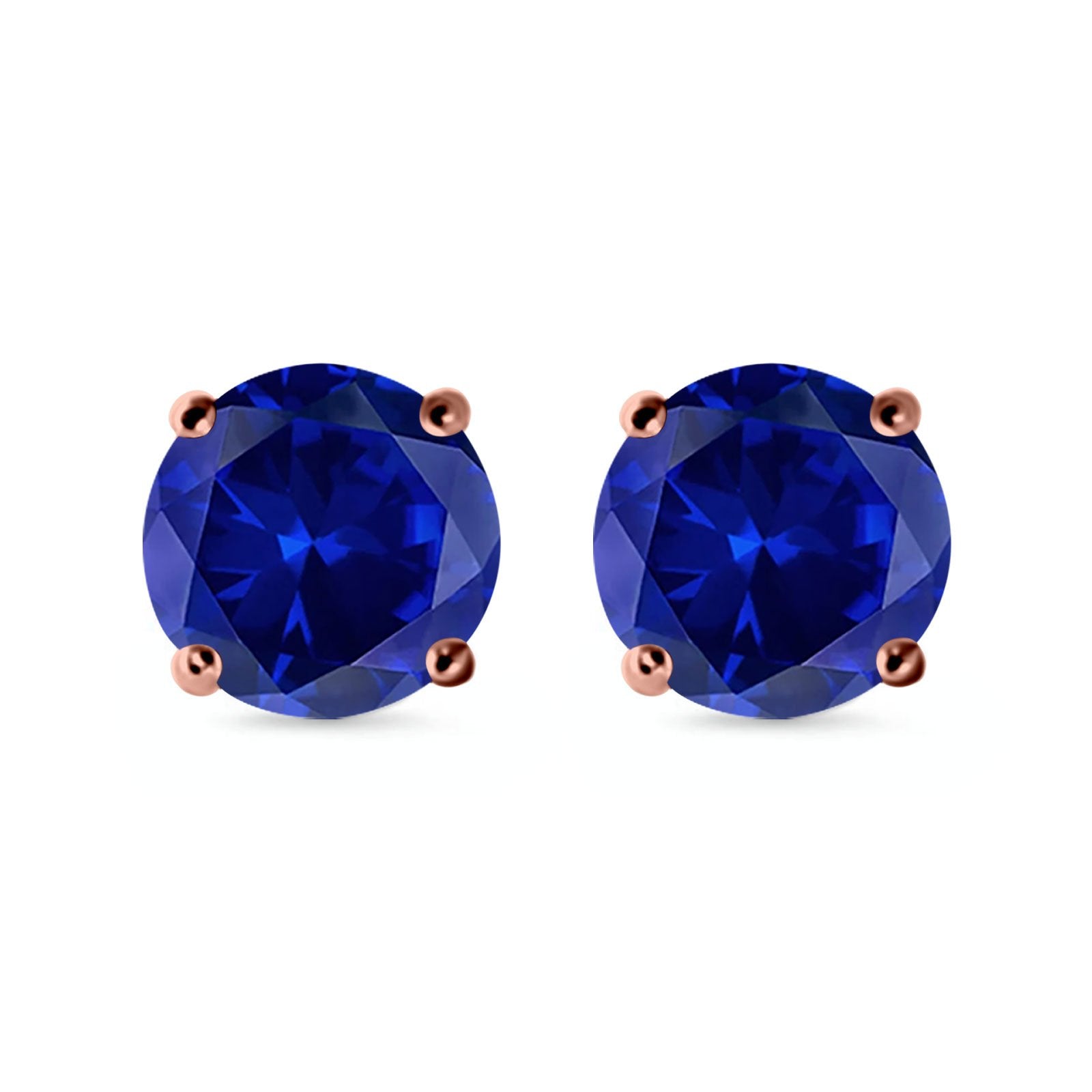 Stud Earrings Round Simulated Cubic Zirconia 925 Sterling Silver (3mm-12mm)