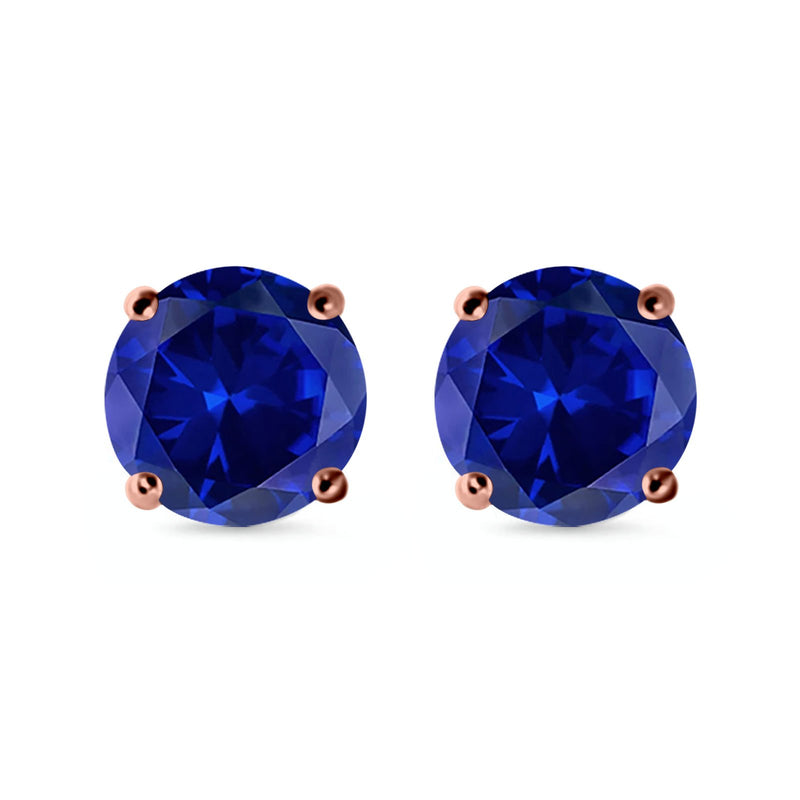 Stud Earrings Round Simulated Cubic Zirconia 925 Sterling Silver (3mm-12mm)