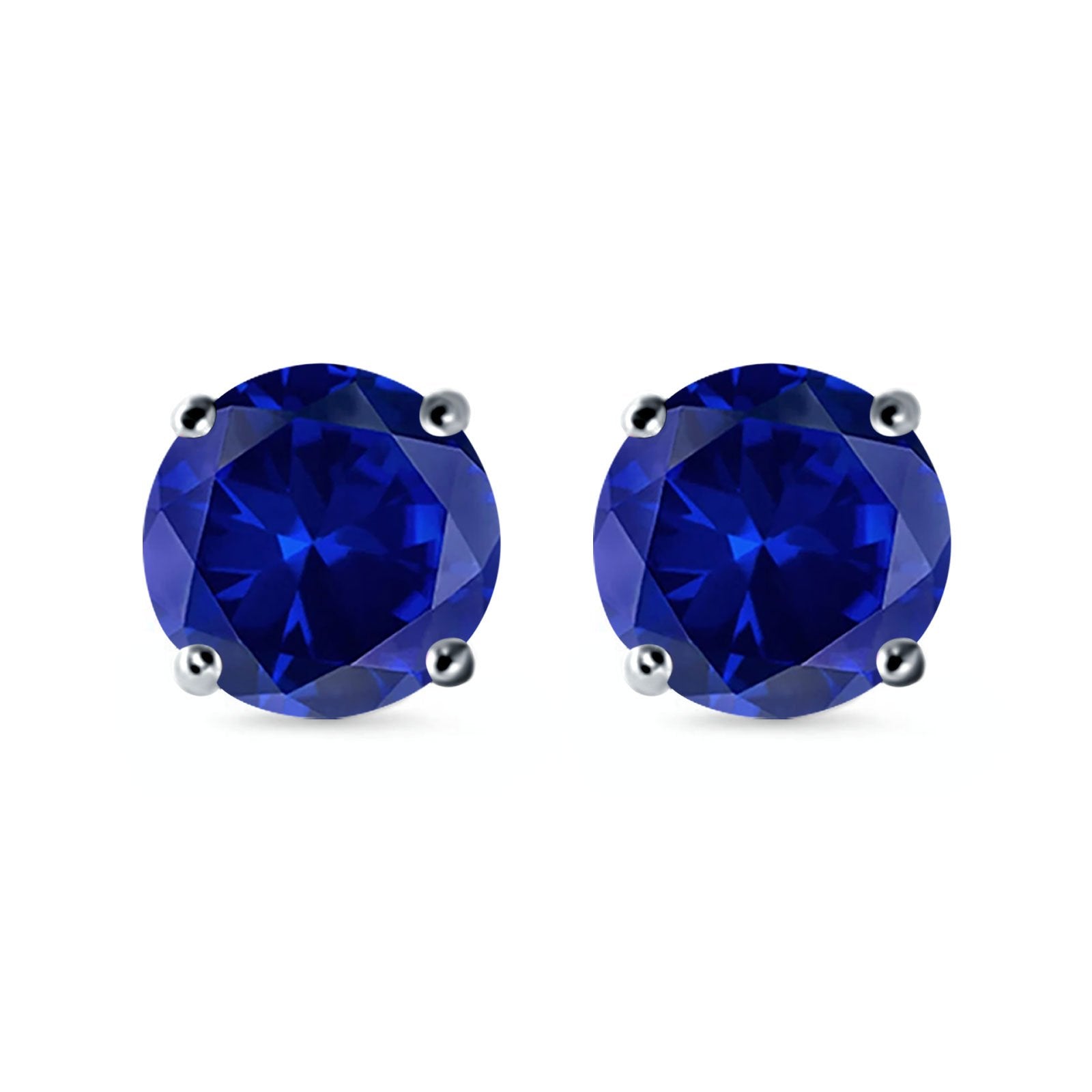 Stud Earrings Round Simulated Cubic Zirconia 925 Sterling Silver (3mm-12mm)