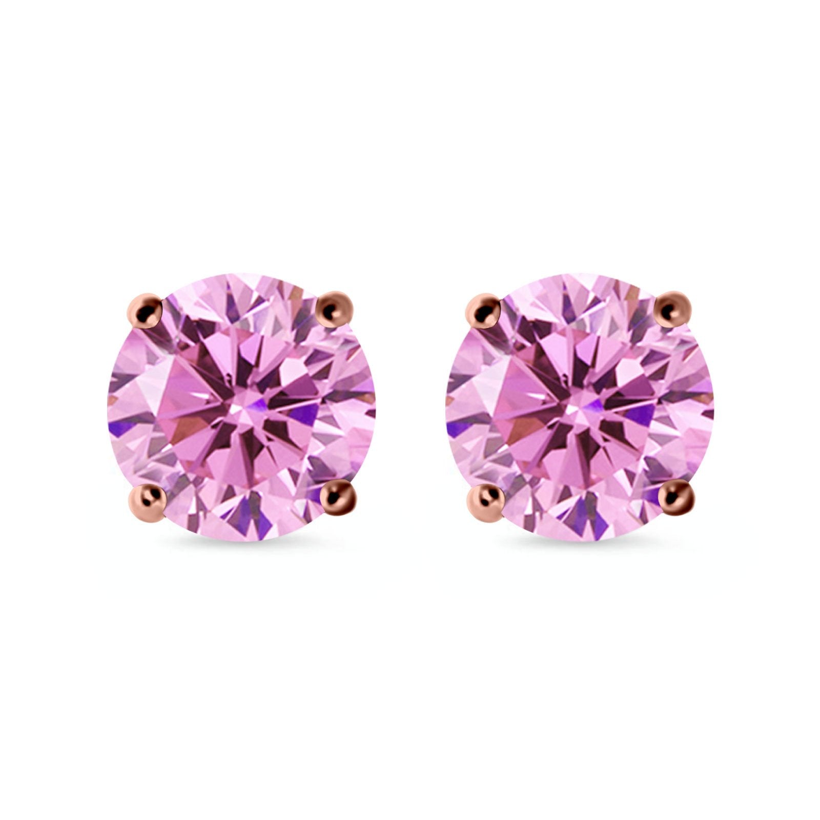 Stud Earrings Round Simulated Cubic Zirconia 925 Sterling Silver (3mm-12mm)