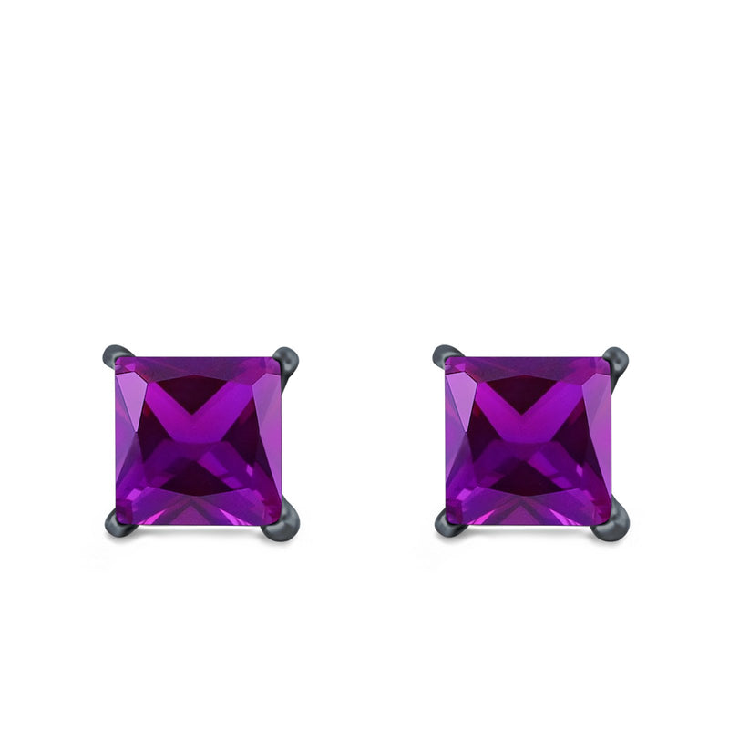 Halo Stud Earrings Princess Cut Simulated Cubic Zirconia 925 Sterling Silver (4mm-10mm)