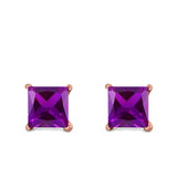 Halo Stud Earrings Princess Cut Simulated Cubic Zirconia 925 Sterling Silver (4mm-10mm)