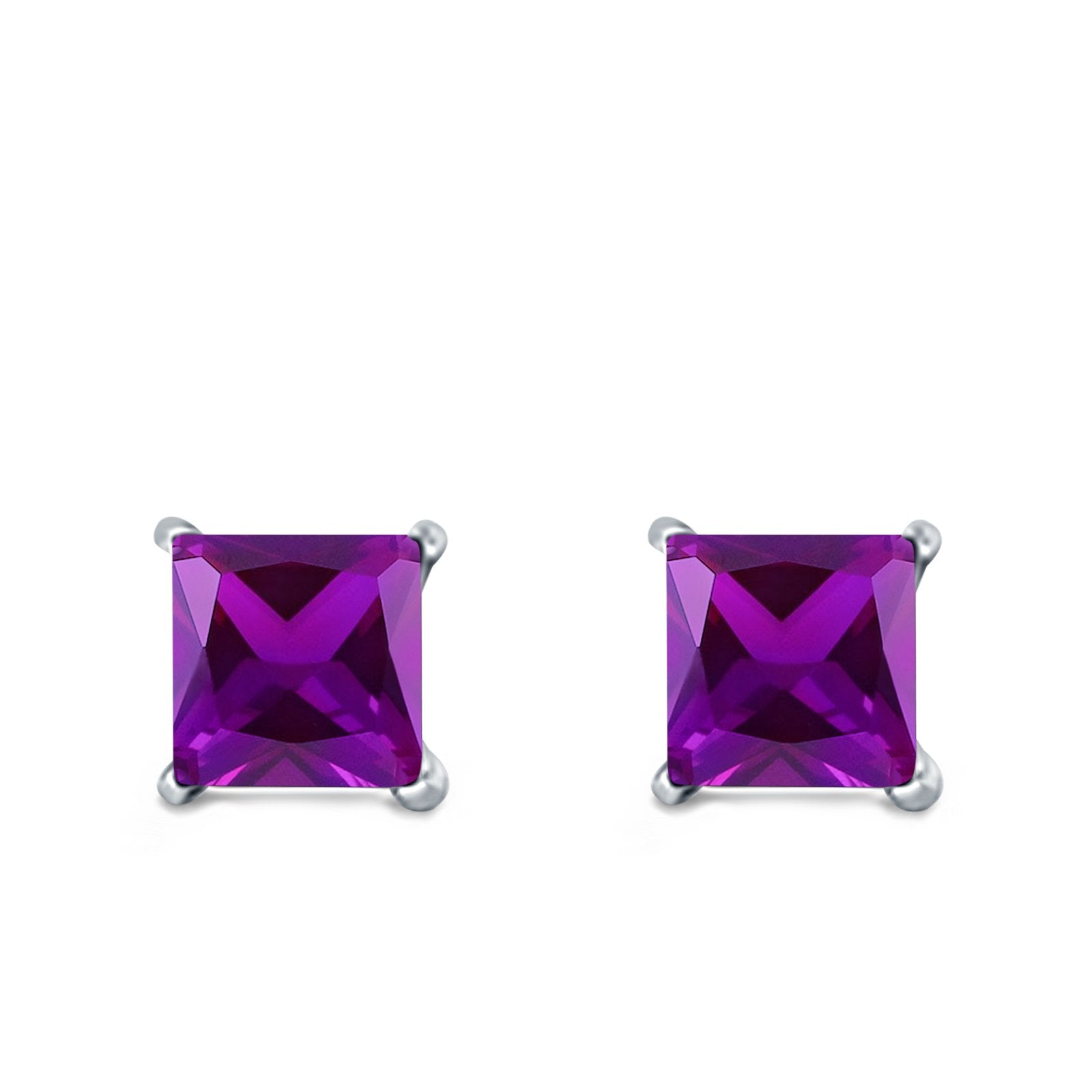 Halo Stud Earrings Princess Cut Simulated Cubic Zirconia 925 Sterling Silver (4mm-10mm)