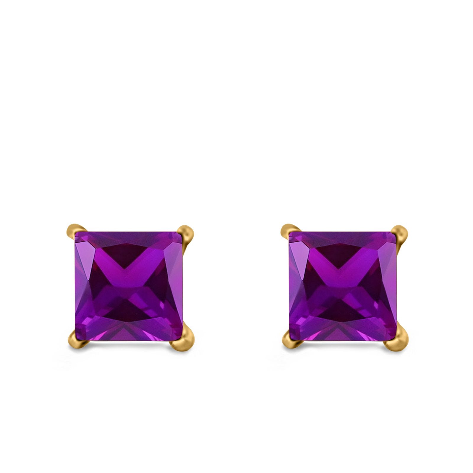 Halo Stud Earrings Princess Cut Simulated Cubic Zirconia 925 Sterling Silver (4mm-10mm)