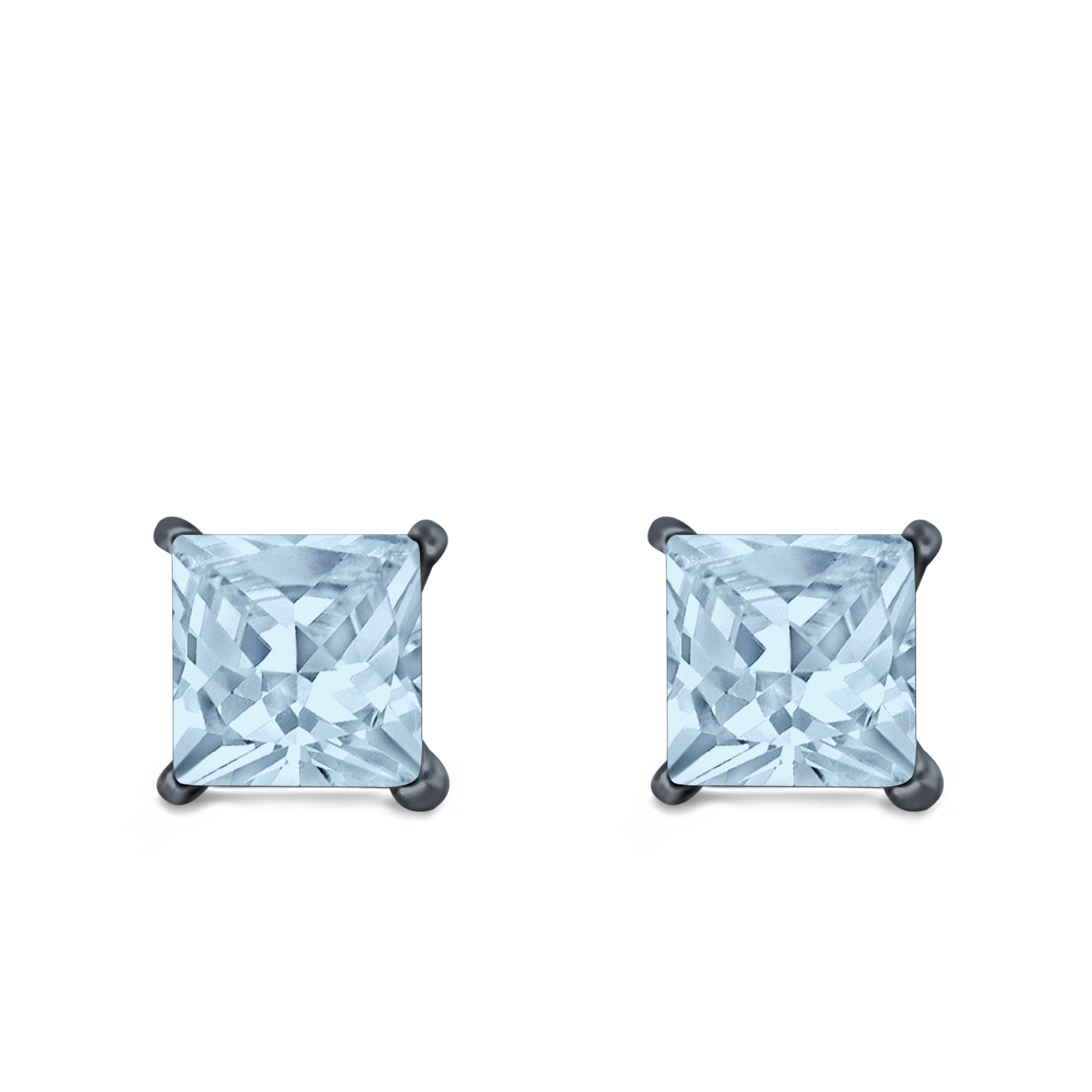 Halo Stud Earrings Princess Cut Simulated Cubic Zirconia 925 Sterling Silver (4mm-10mm)