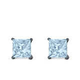 Halo Stud Earrings Princess Cut Simulated Cubic Zirconia 925 Sterling Silver (4mm-10mm)