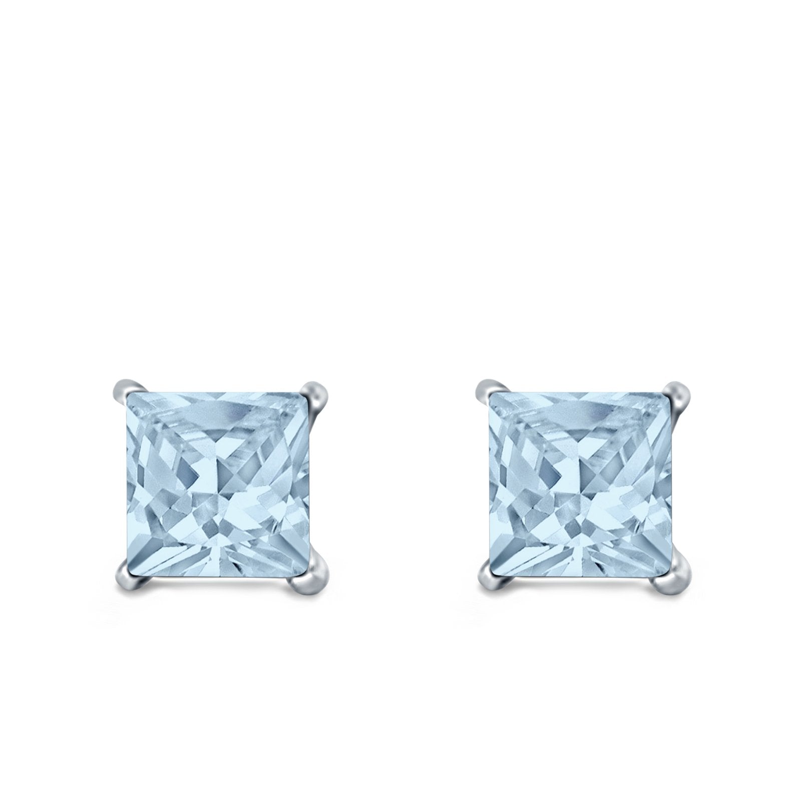 Halo Stud Earrings Princess Cut Simulated Cubic Zirconia 925 Sterling Silver (4mm-10mm)