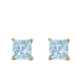 Halo Stud Earrings Princess Cut Simulated Cubic Zirconia 925 Sterling Silver (4mm-10mm)
