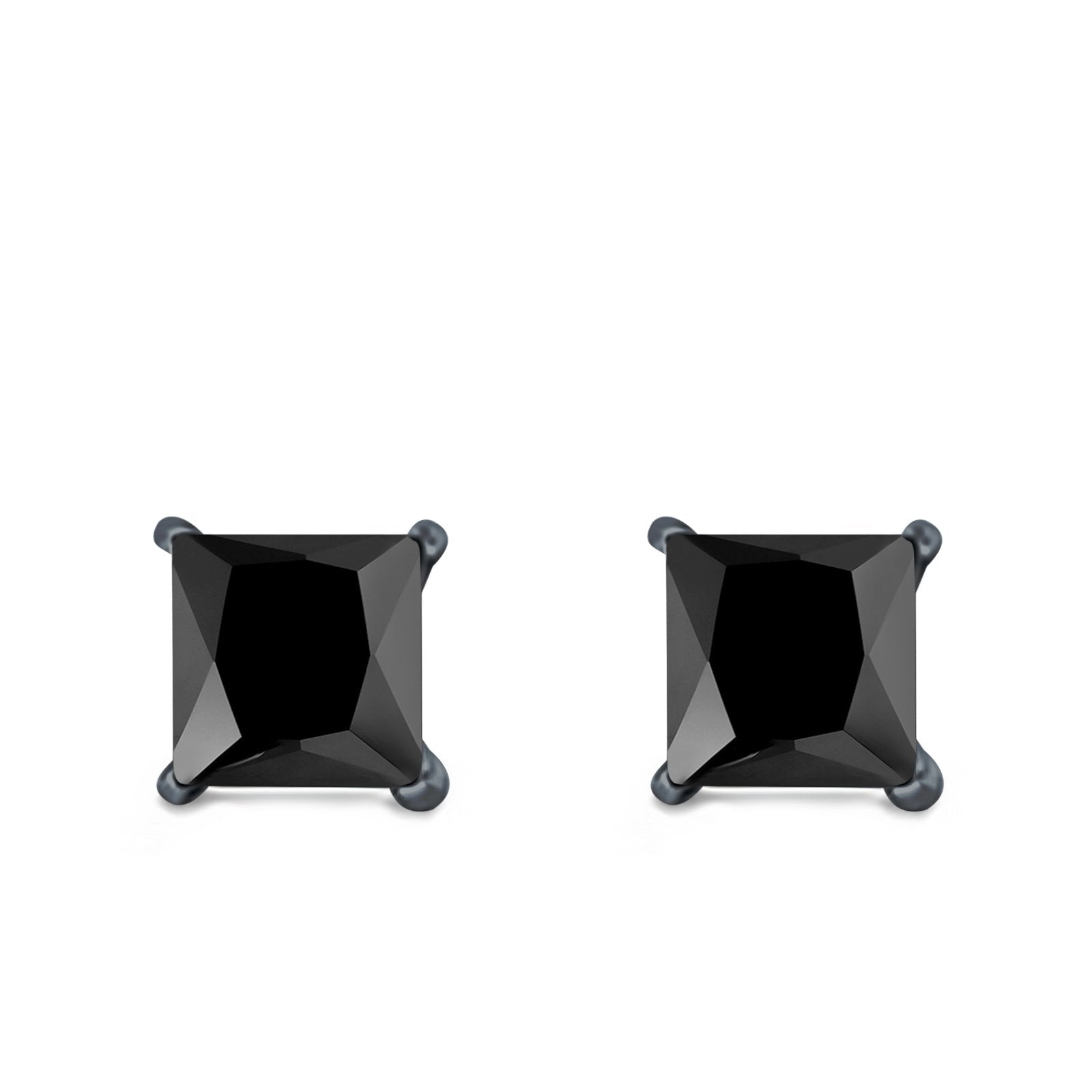 Halo Stud Earrings Princess Cut Simulated Cubic Zirconia 925 Sterling Silver (4mm-10mm)