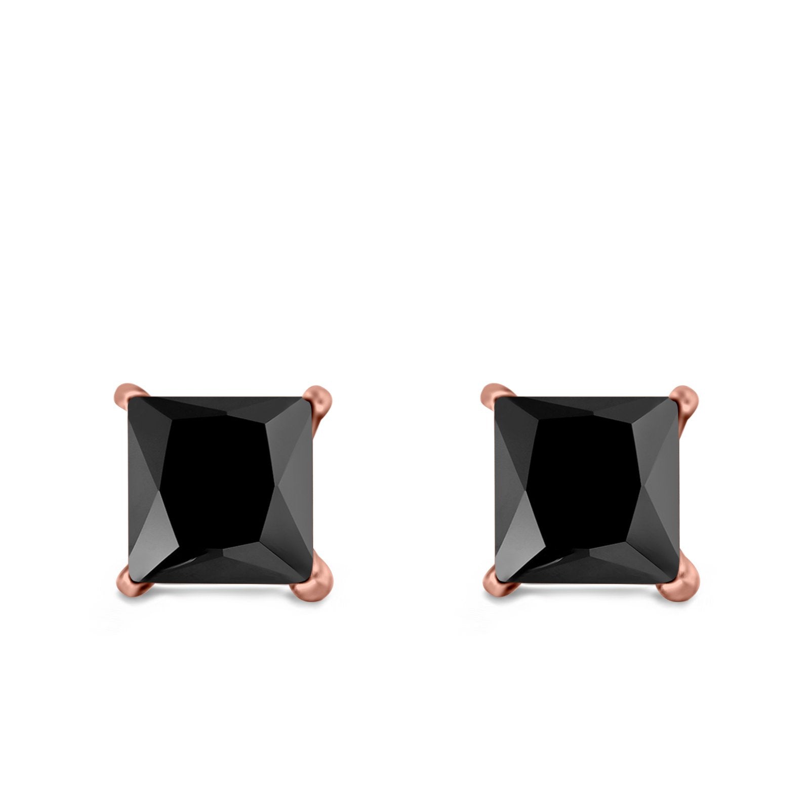 Halo Stud Earrings Princess Cut Simulated Cubic Zirconia 925 Sterling Silver (4mm-10mm)