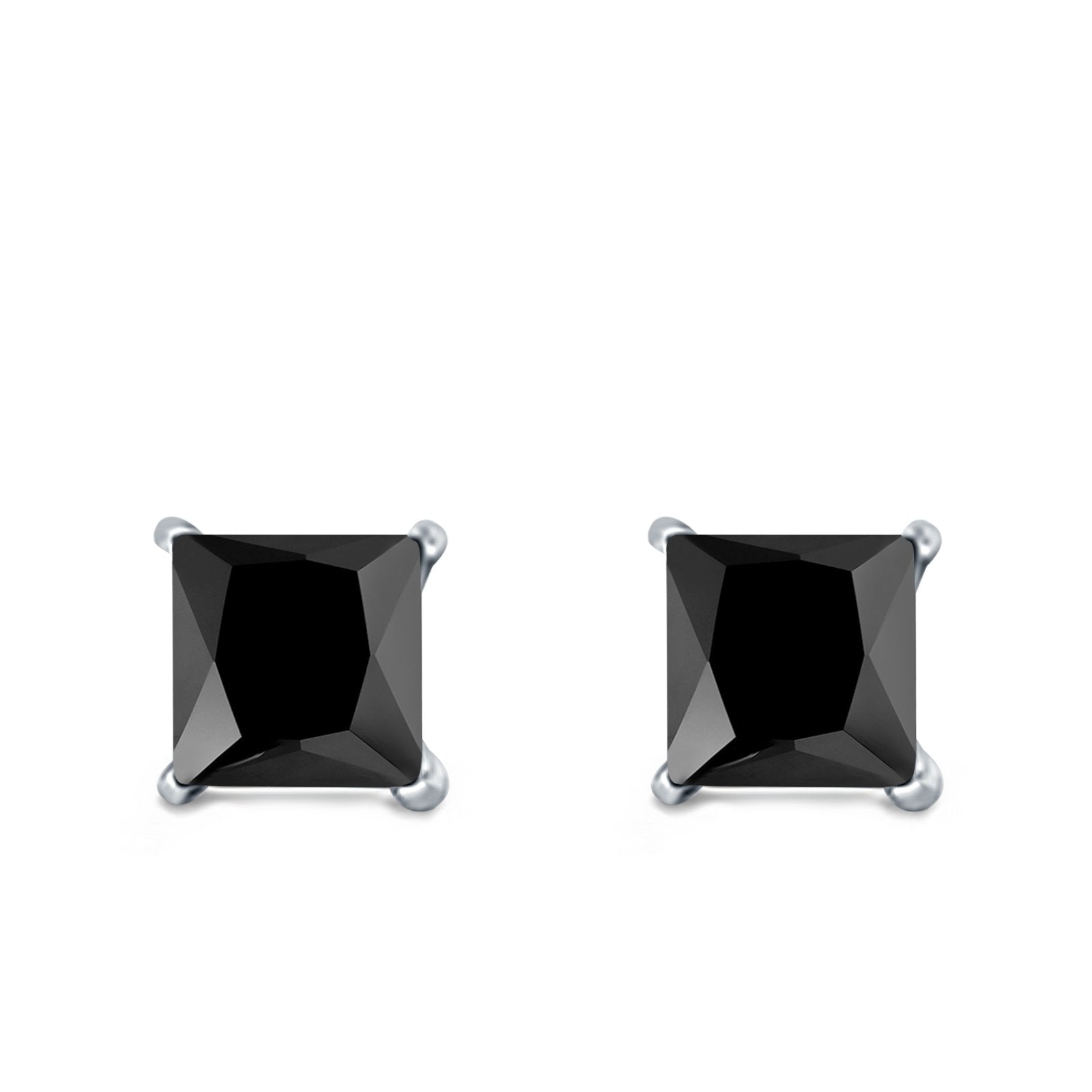 Halo Stud Earrings Princess Cut Simulated Cubic Zirconia 925 Sterling Silver (4mm-10mm)