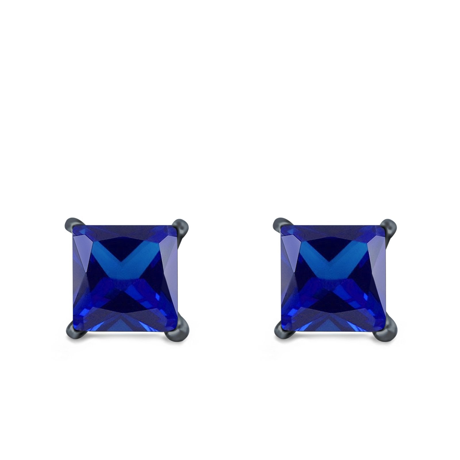 Halo Stud Earrings Princess Cut Simulated Cubic Zirconia 925 Sterling Silver (4mm-10mm)