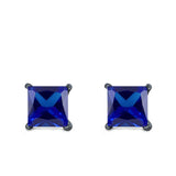 Halo Stud Earrings Princess Cut Simulated Cubic Zirconia 925 Sterling Silver (4mm-10mm)