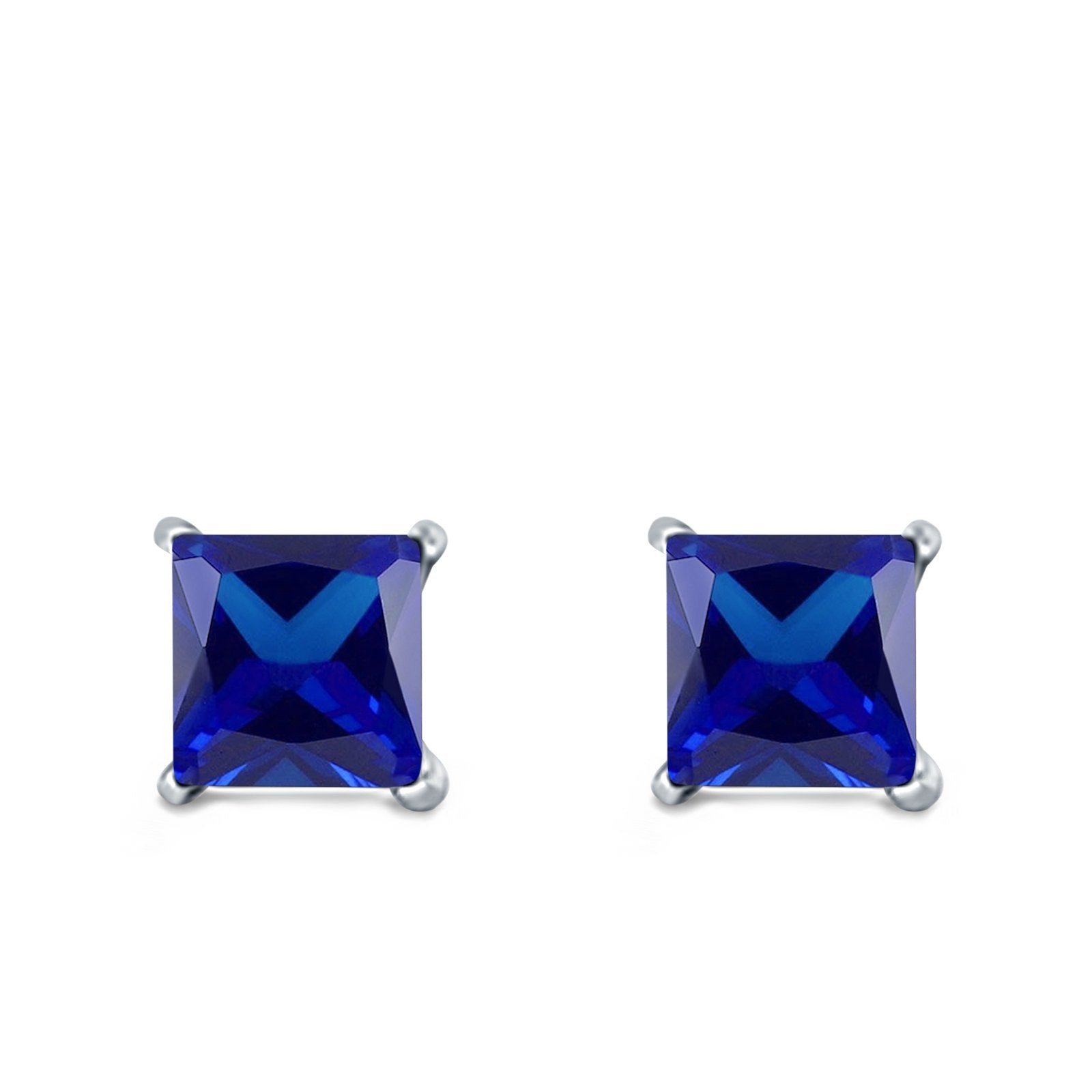 Halo Stud Earrings Princess Cut Simulated Cubic Zirconia 925 Sterling Silver (4mm-10mm)