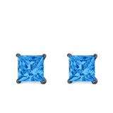 Halo Stud Earrings Princess Cut Simulated Cubic Zirconia 925 Sterling Silver (4mm-10mm)