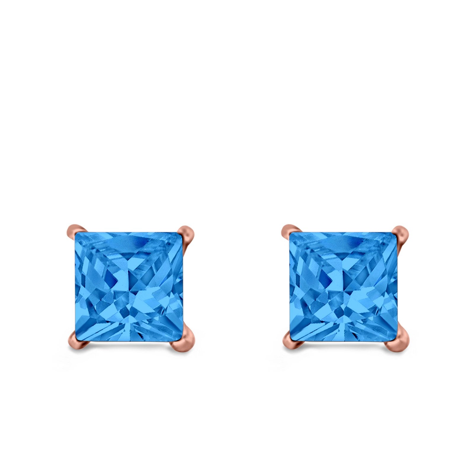 Halo Stud Earrings Princess Cut Simulated Cubic Zirconia 925 Sterling Silver (4mm-10mm)