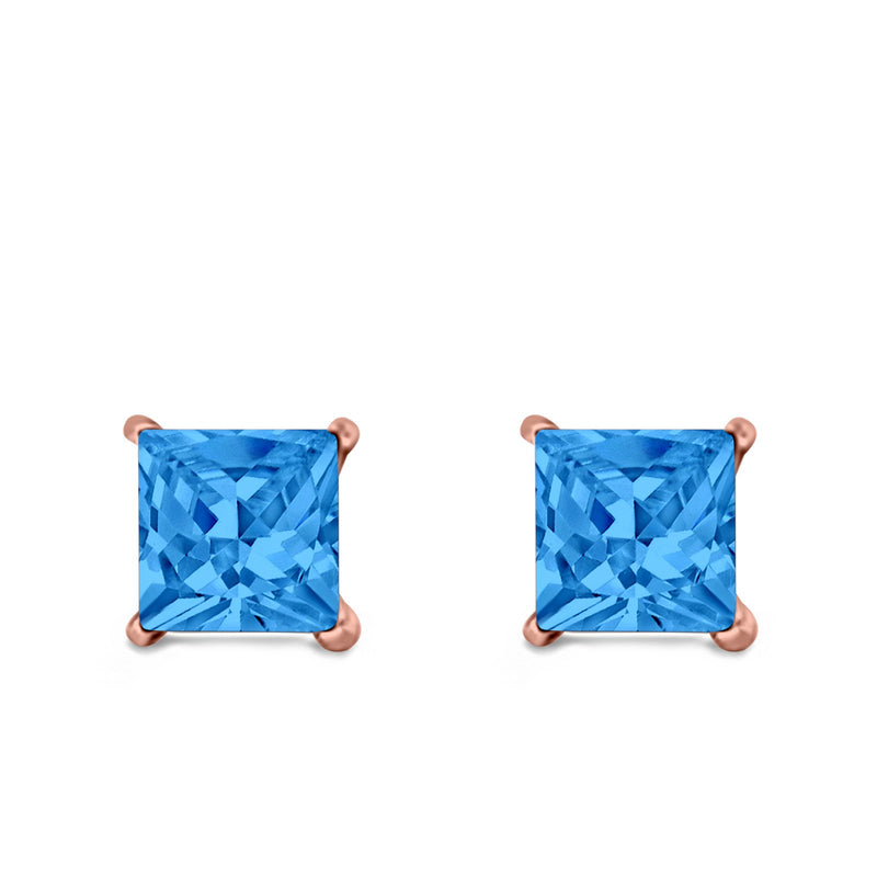 Halo Stud Earrings Princess Cut Simulated Cubic Zirconia 925 Sterling Silver (4mm-10mm)