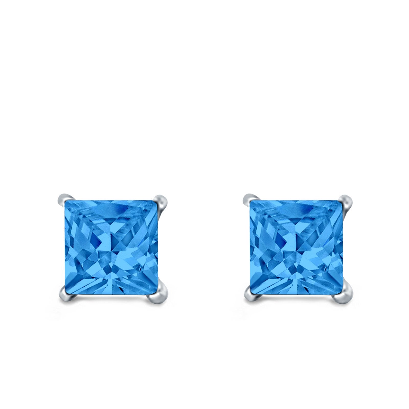 Halo Stud Earrings Princess Cut Simulated Cubic Zirconia 925 Sterling Silver (4mm-10mm)