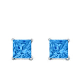 Halo Stud Earrings Princess Cut Simulated Cubic Zirconia 925 Sterling Silver (4mm-10mm)