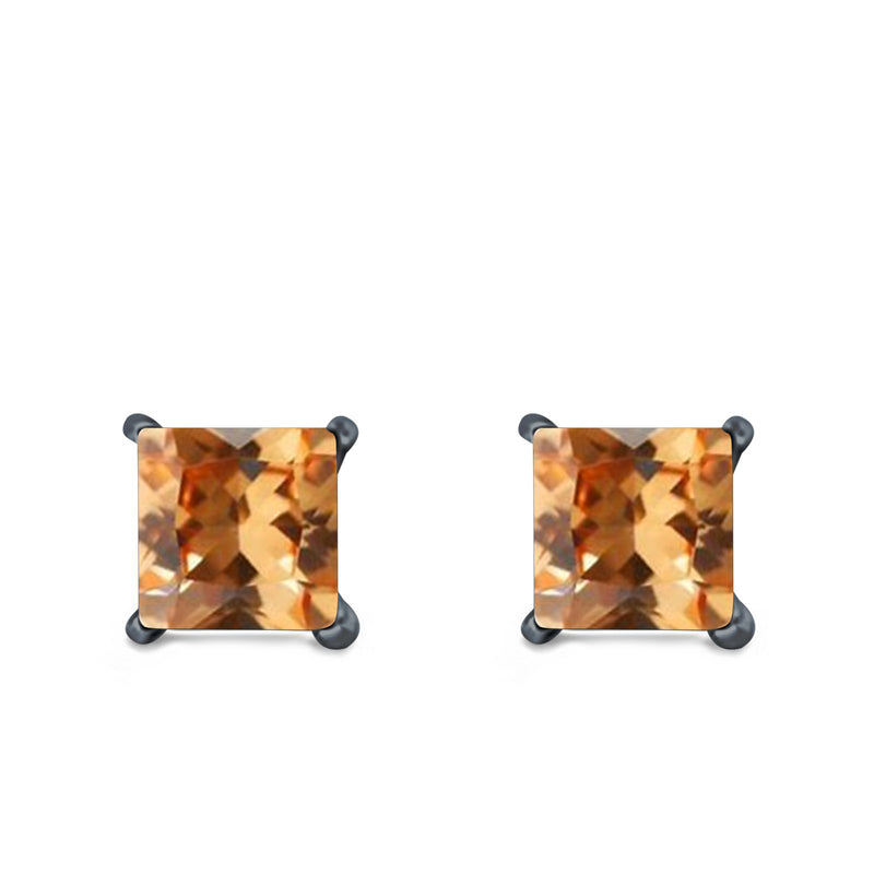 Halo Stud Earrings Princess Cut Simulated Cubic Zirconia 925 Sterling Silver (4mm-10mm)