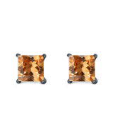 Halo Stud Earrings Princess Cut Simulated Cubic Zirconia 925 Sterling Silver (4mm-10mm)