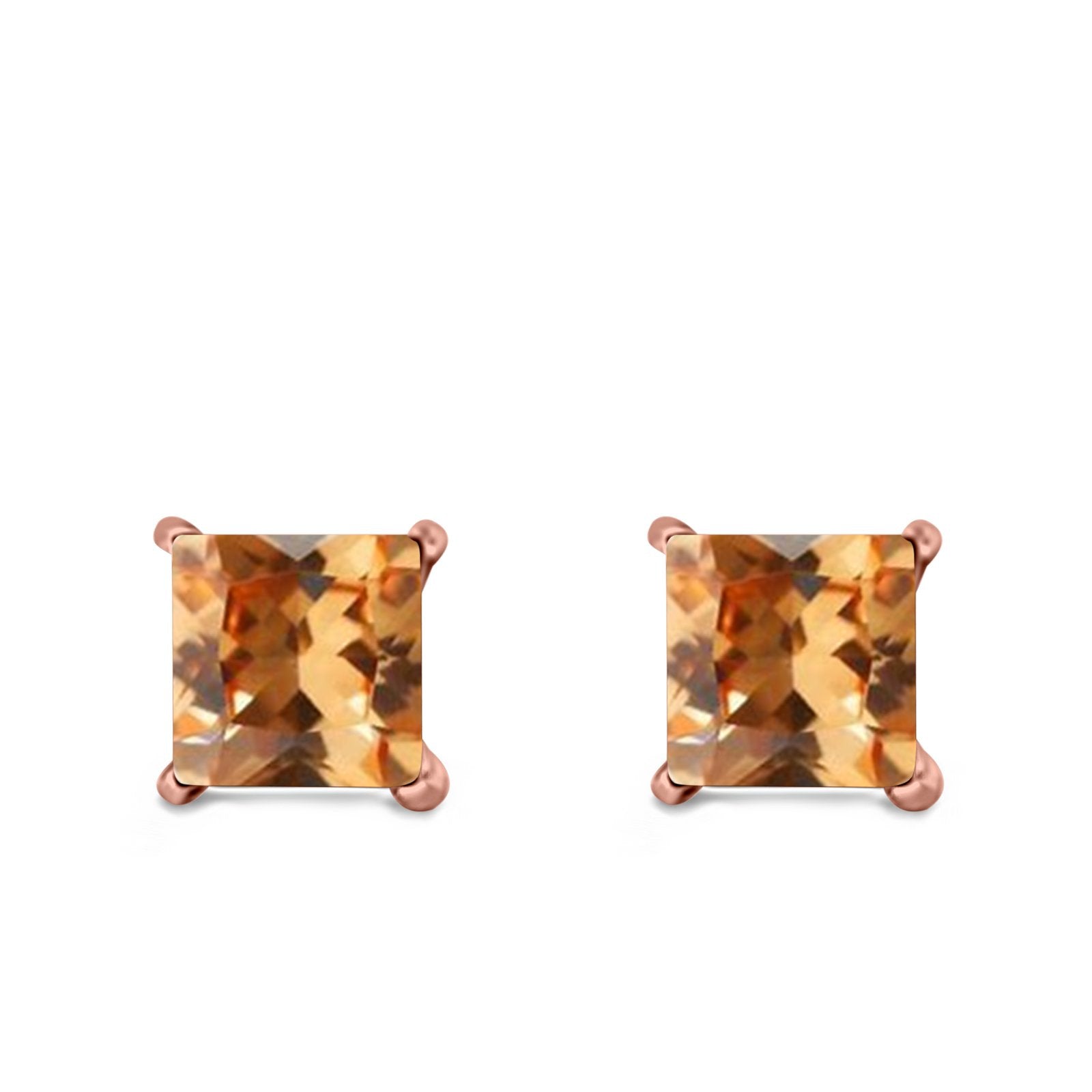 Halo Stud Earrings Princess Cut Simulated Cubic Zirconia 925 Sterling Silver (4mm-10mm)