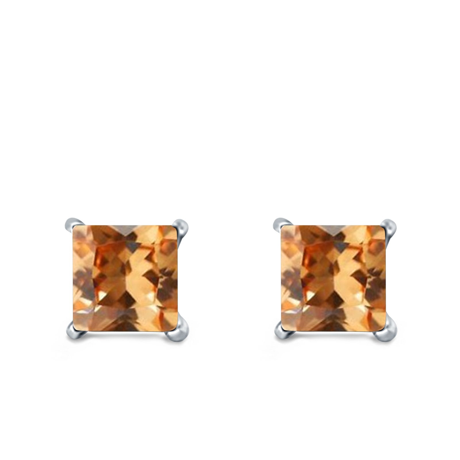 Halo Stud Earrings Princess Cut Simulated Cubic Zirconia 925 Sterling Silver (4mm-10mm)