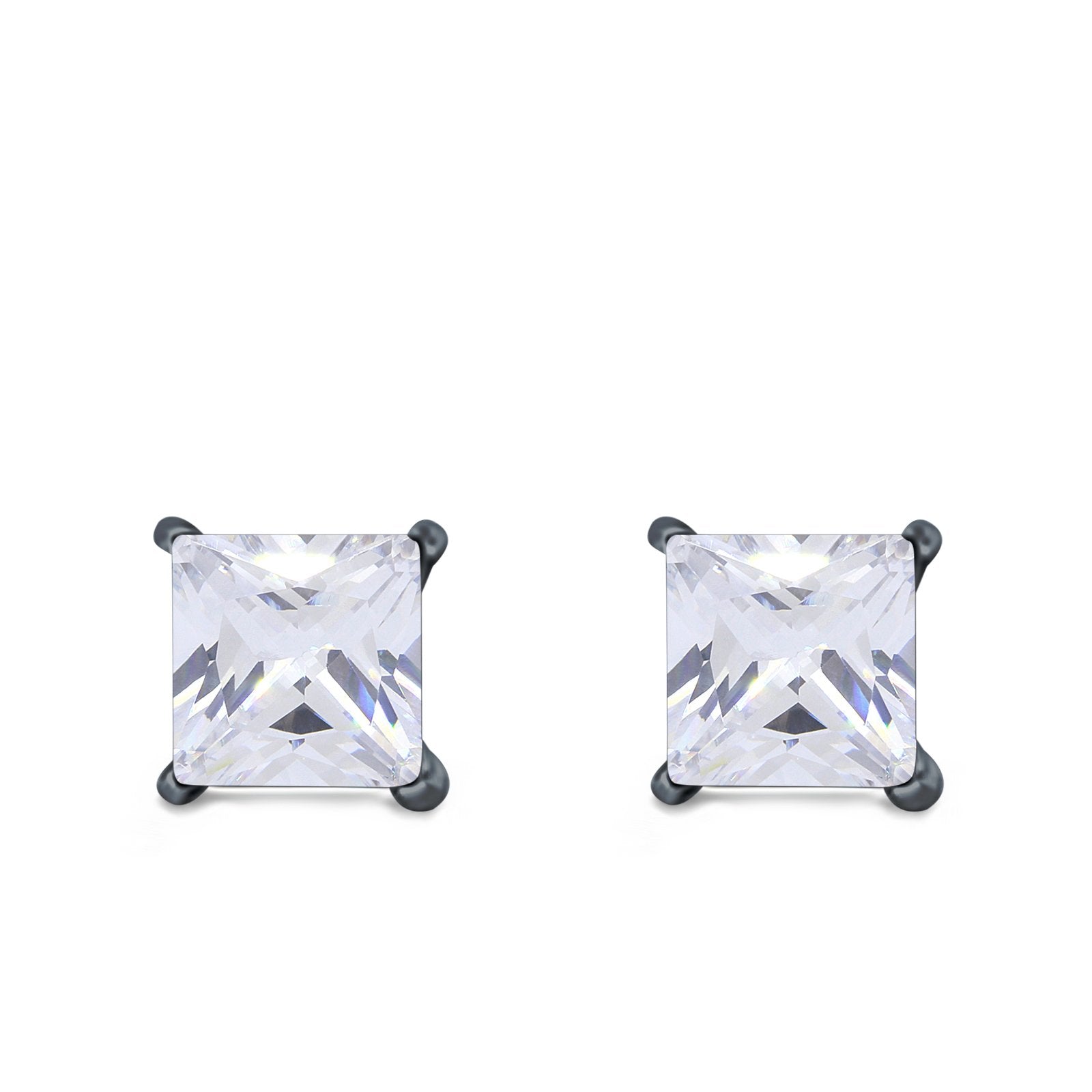Halo Stud Earrings Princess Cut Simulated Cubic Zirconia 925 Sterling Silver (4mm-10mm)