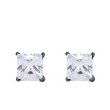 Halo Stud Earrings Princess Cut Simulated Cubic Zirconia 925 Sterling Silver (4mm-10mm)