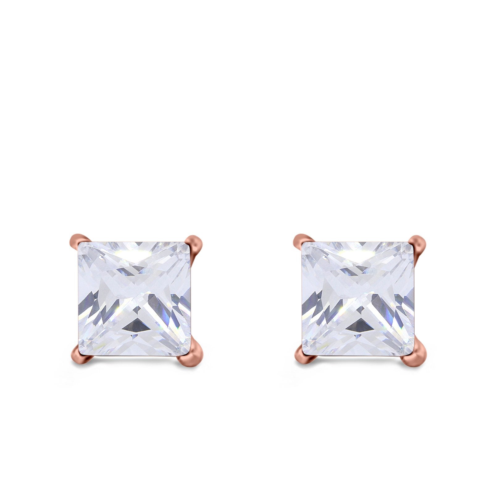 Halo Stud Earrings Princess Cut Simulated Cubic Zirconia 925 Sterling Silver (4mm-10mm)