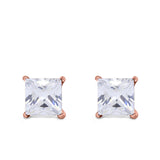 Halo Stud Earrings Princess Cut Simulated Cubic Zirconia 925 Sterling Silver (4mm-10mm)