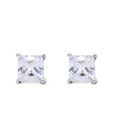 Halo Stud Earrings Princess Cut Simulated Cubic Zirconia 925 Sterling Silver (4mm-10mm)