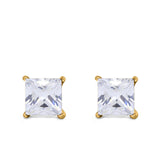 Halo Stud Earrings Princess Cut Simulated Cubic Zirconia 925 Sterling Silver (4mm-10mm)