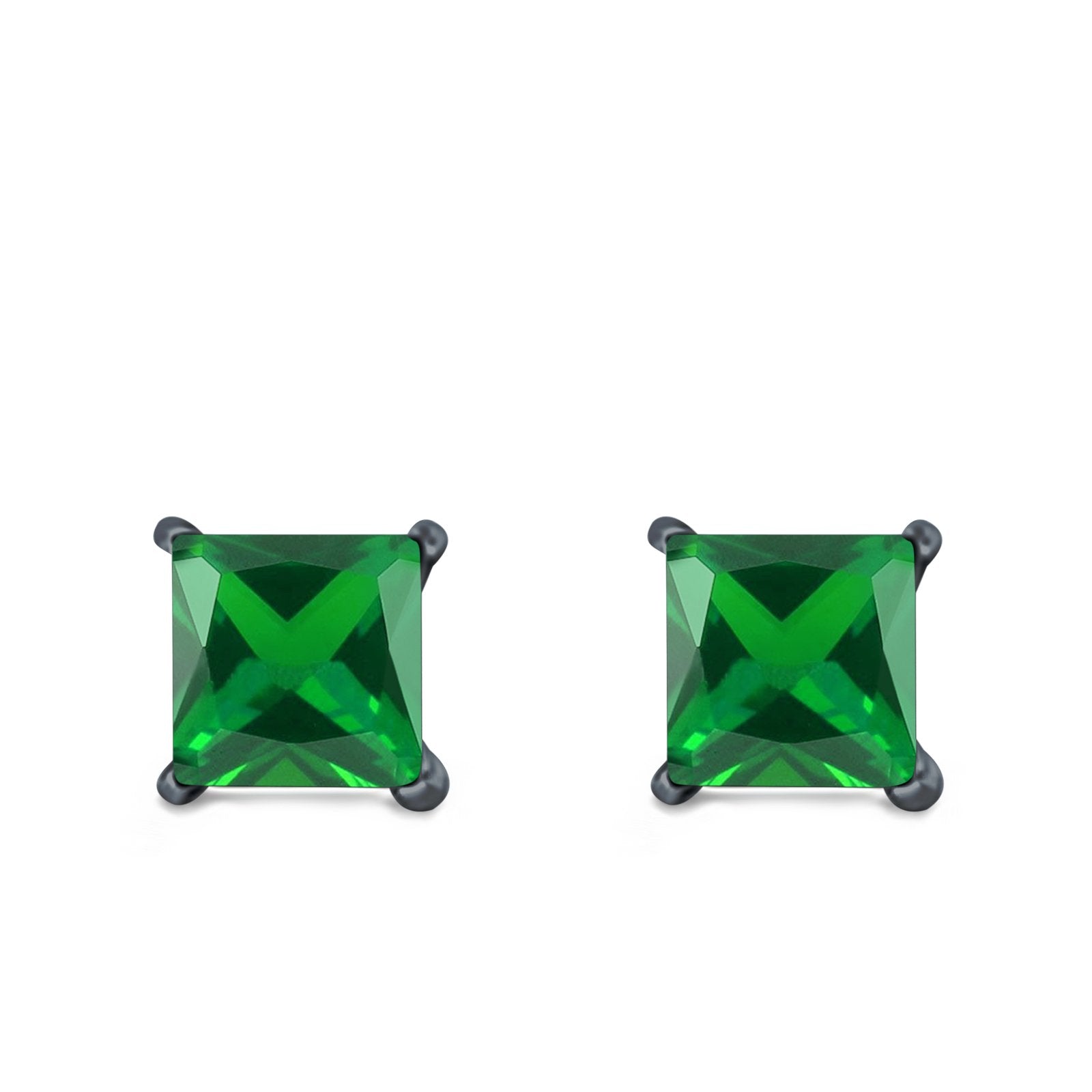 Halo Stud Earrings Princess Cut Simulated Cubic Zirconia 925 Sterling Silver (4mm-10mm)