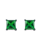 Halo Stud Earrings Princess Cut Simulated Cubic Zirconia 925 Sterling Silver (4mm-10mm)