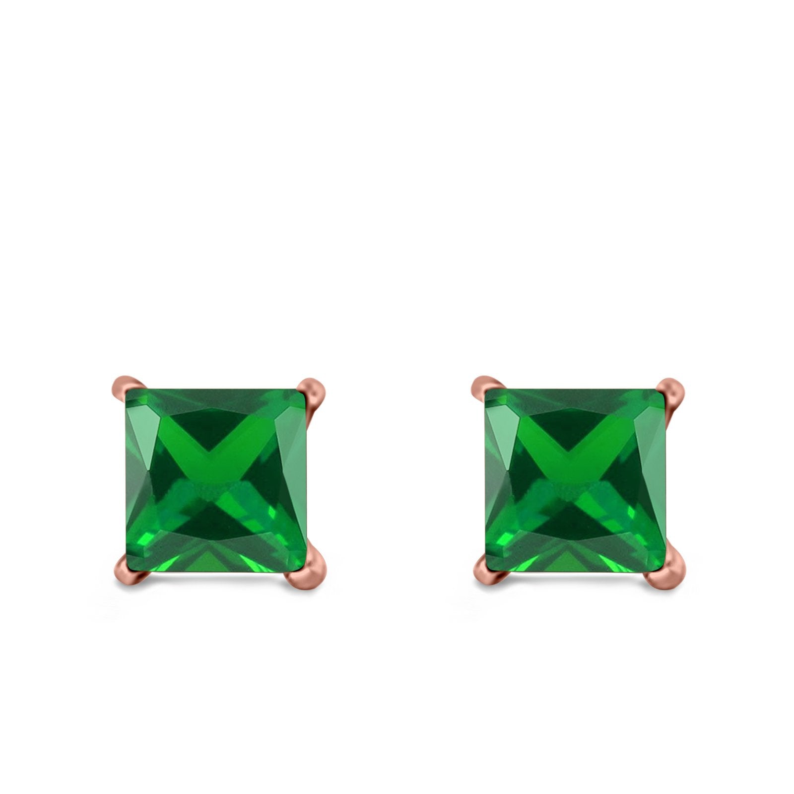 Halo Stud Earrings Princess Cut Simulated Cubic Zirconia 925 Sterling Silver (4mm-10mm)